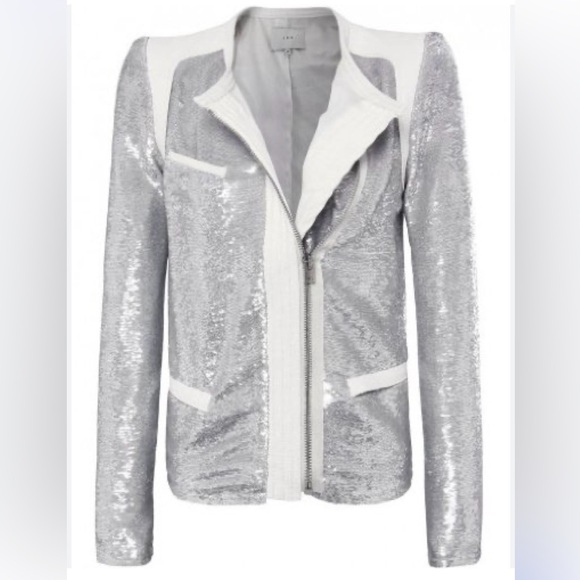 IRO Jackets & Blazers - IRO Paris Silver Sequin "Hadley" Moto Blazer with White Leather